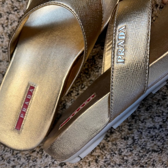 Prada Gold Thong Sandals Size 39.5 - Picture 3 of 8